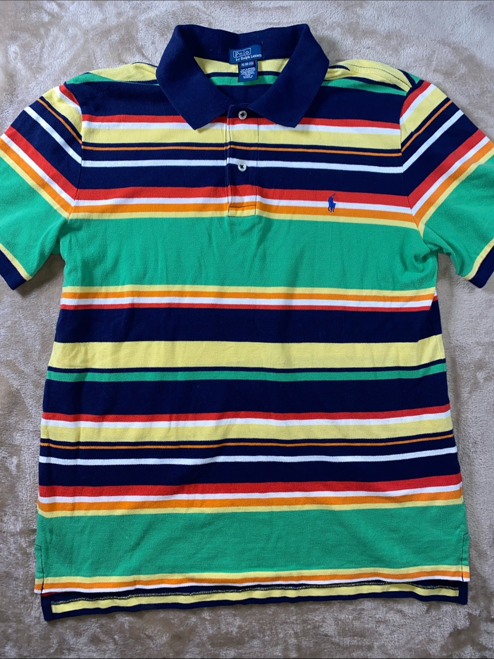 Polo by Ralph Lauren Vibrant Green Striped Polo with Navy, Yellow, Red, White